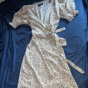 Midi Cream and Black Wrap Dress